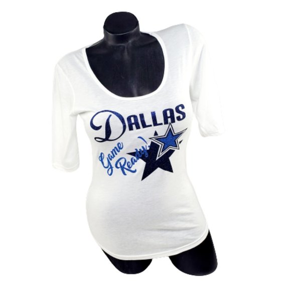 Dallas Game Ready White Deep Scoop 1/2 Sleeve Tee. - Picture 1 of 5